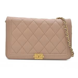 Chanel Caviar Quilted Boy Wallet On Chain WOC Dark Beige